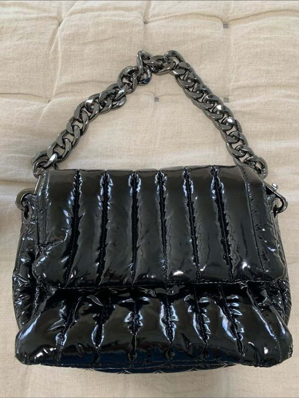 Think Royln Quilted Patent Shoulder Bag in Black new